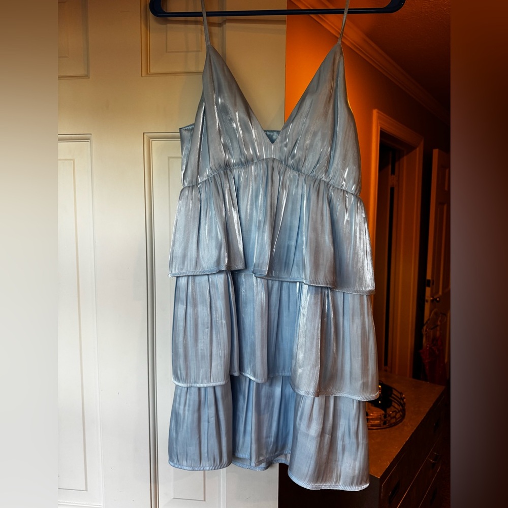 TCEC Shimmering Blue Tiered Mini Dress